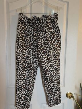 Leopard Print Paperbag Waist Pants - Women
